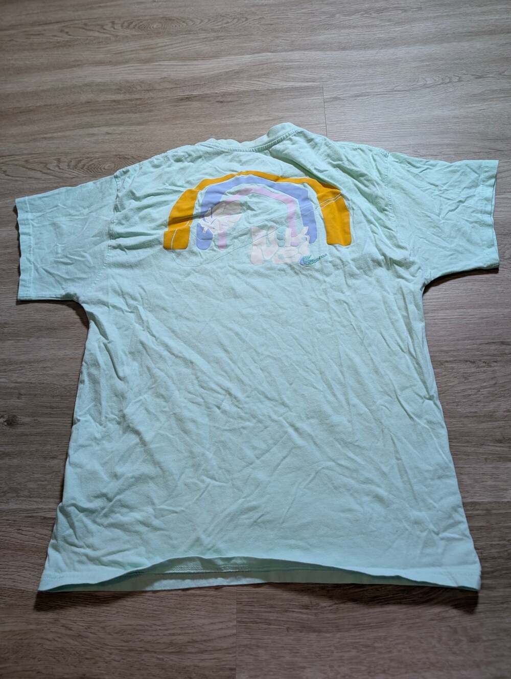 Nike Womens Mint Green Size M Short Sleeve Graphic Tee Rainbow Retro Athleisure